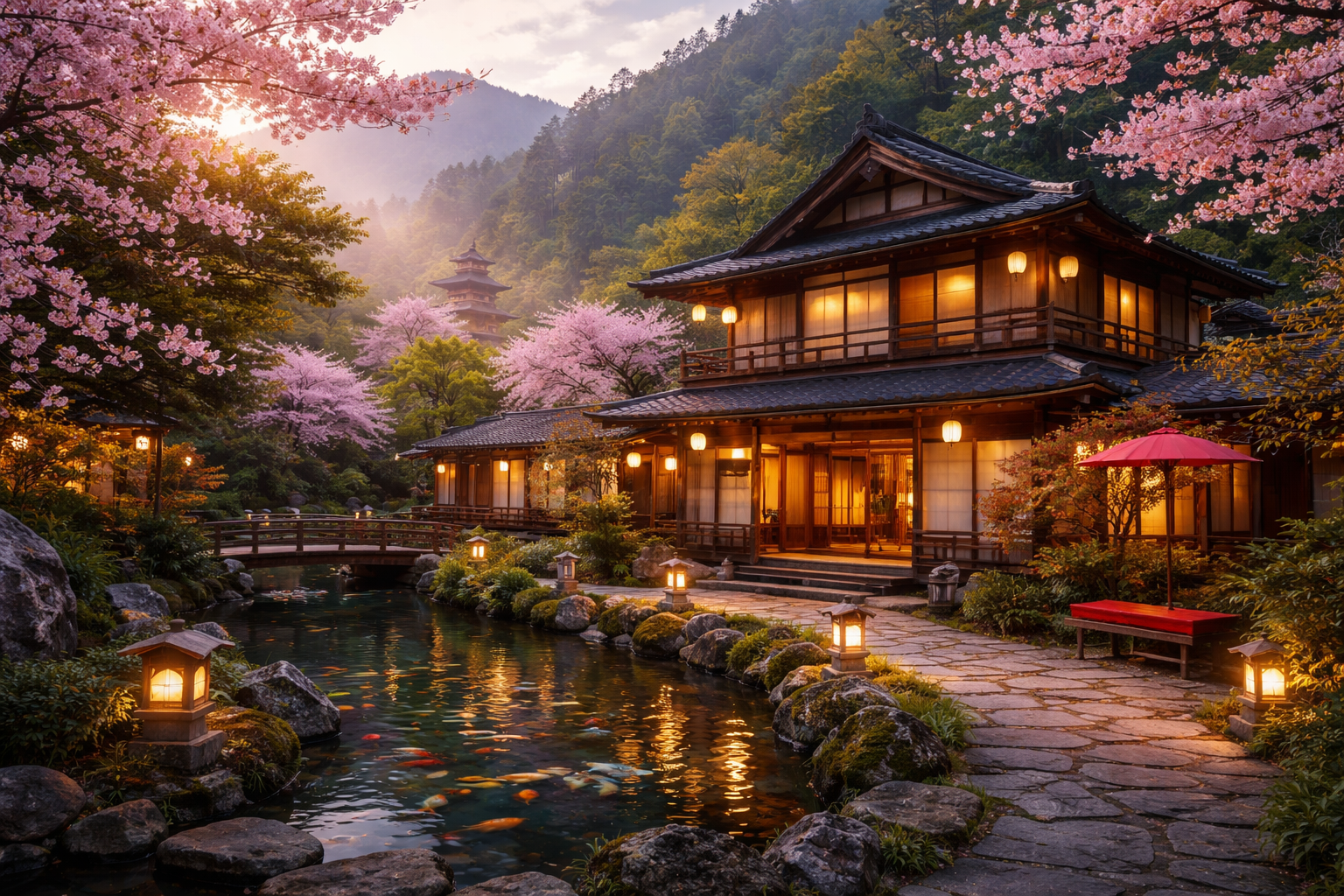 日本的な庭園と建物